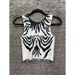 Di Petsa Tribal Zebra Print Sleeveless Crop Top White Black Womens Size S